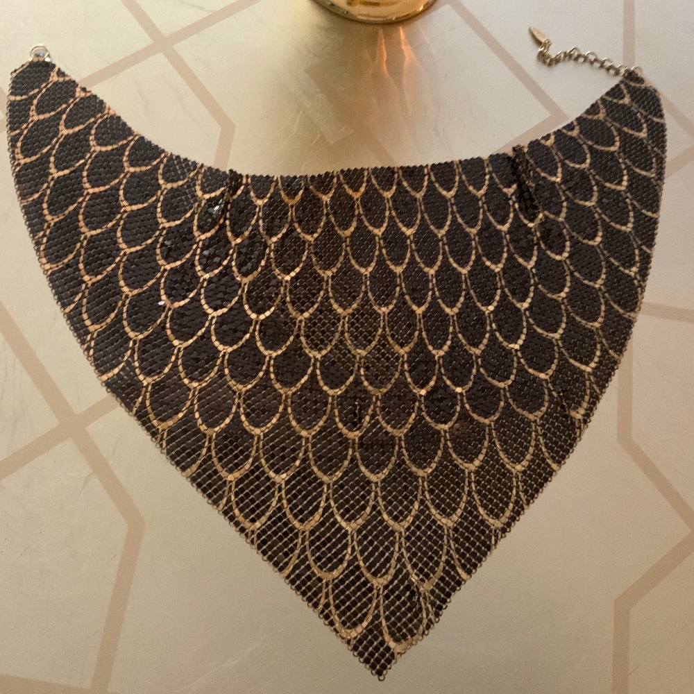 Large Elegant Whiting & Davis Vintage Metal Mesh Bib Necklace!